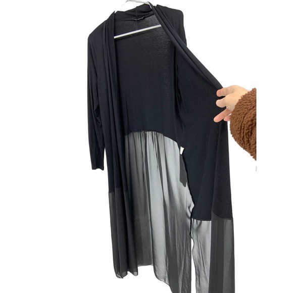Valeria Fratta Long Sheer Duster Cardigan Black Open Front Long Sleeve Size 1-2 - Picture 6 of 8